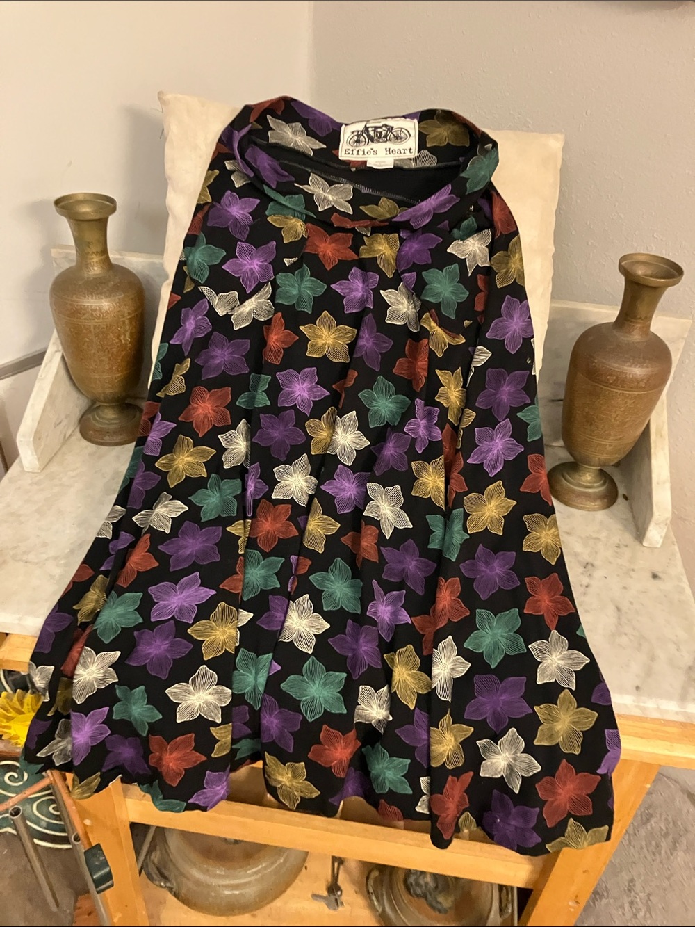 Effie's Heart Black Floral Swing Skirt with Purple, Green & Gold Flowers Love!!